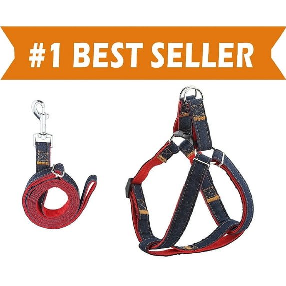 Elegant Comfort Dog Leash Harness Adjustable & Durable Leash Set & Heavy Duty Denim Dog Leash Collar for Small, Medium and Large Dog, Perfect for Daily Training Walking Running