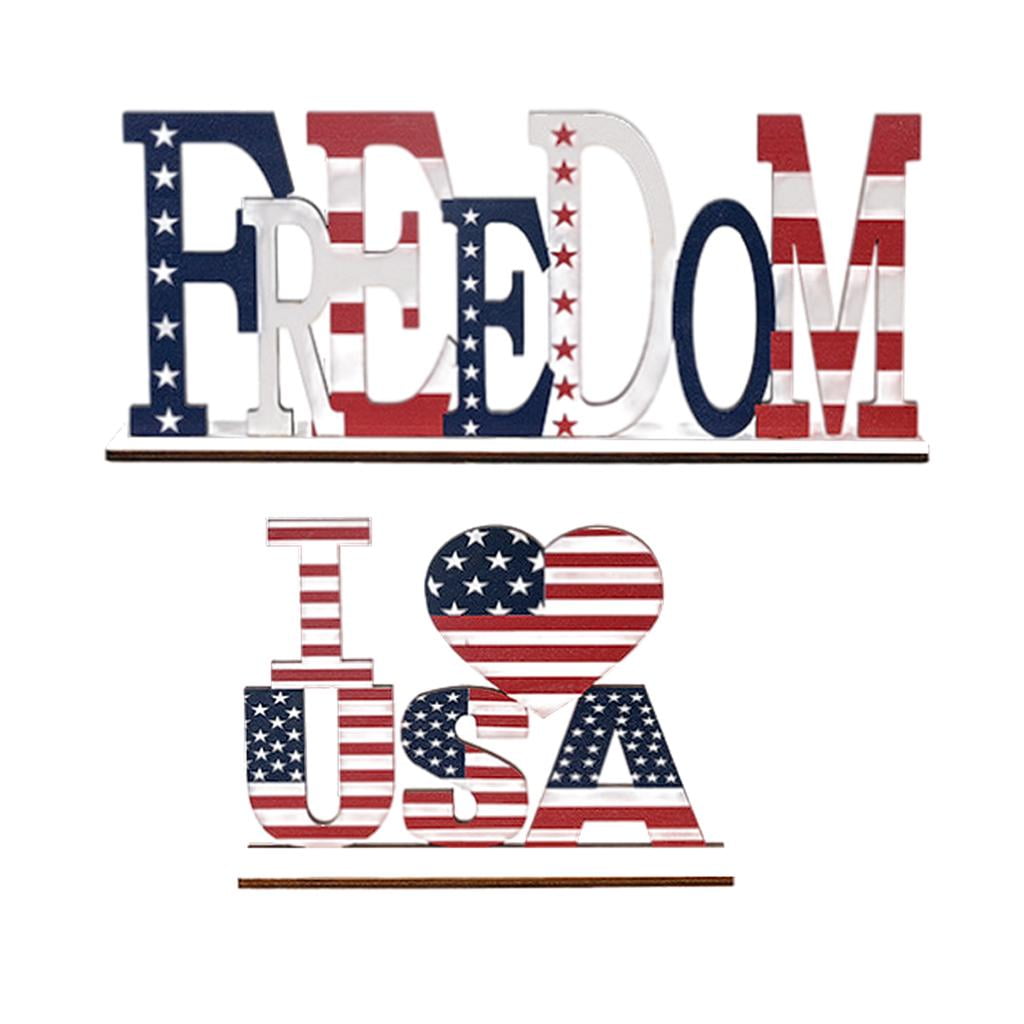 Set of 2 Wood Decorative Plaque Memorial Day Letter Sign