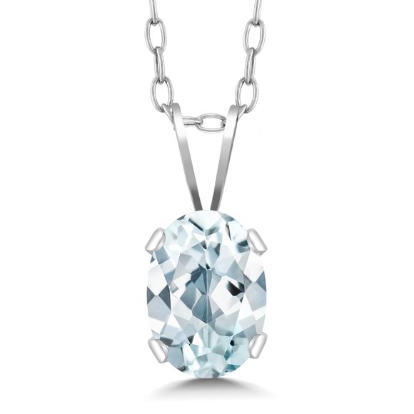 0.72 Ct Oval Shape Sky Blue Aquamarine Sterling Silver Pendant Necklace, 18"