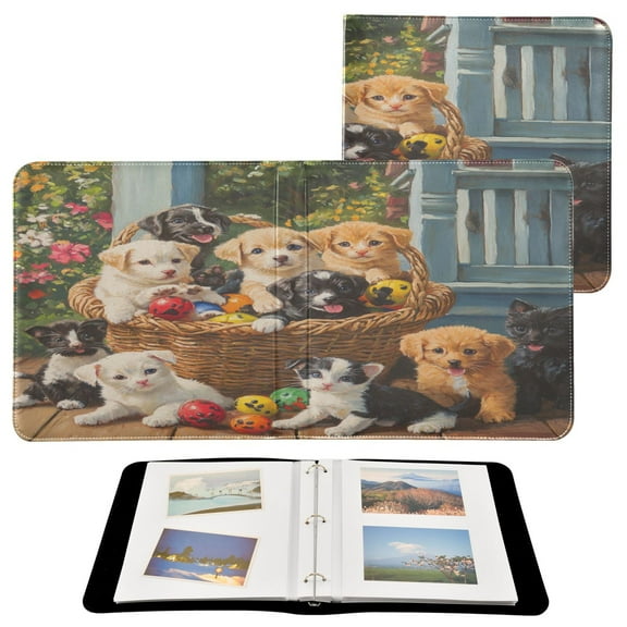 BZSMCE Photo Album Book Scrapbooking Basket Of Puppies and Kittens Printed Picture Album