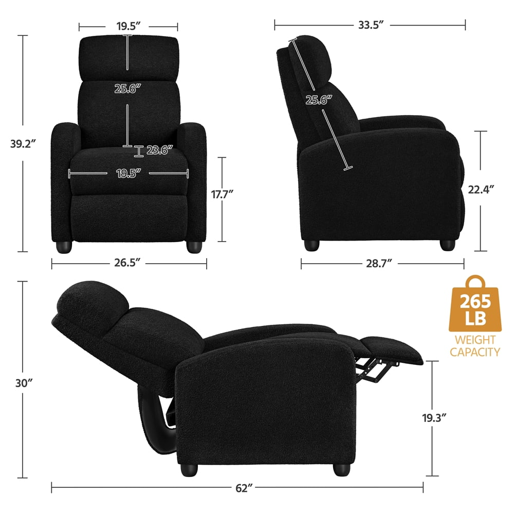 Yaheetech Modern Upholstered Boucle Recliner Chair with Pocket Springs, Black