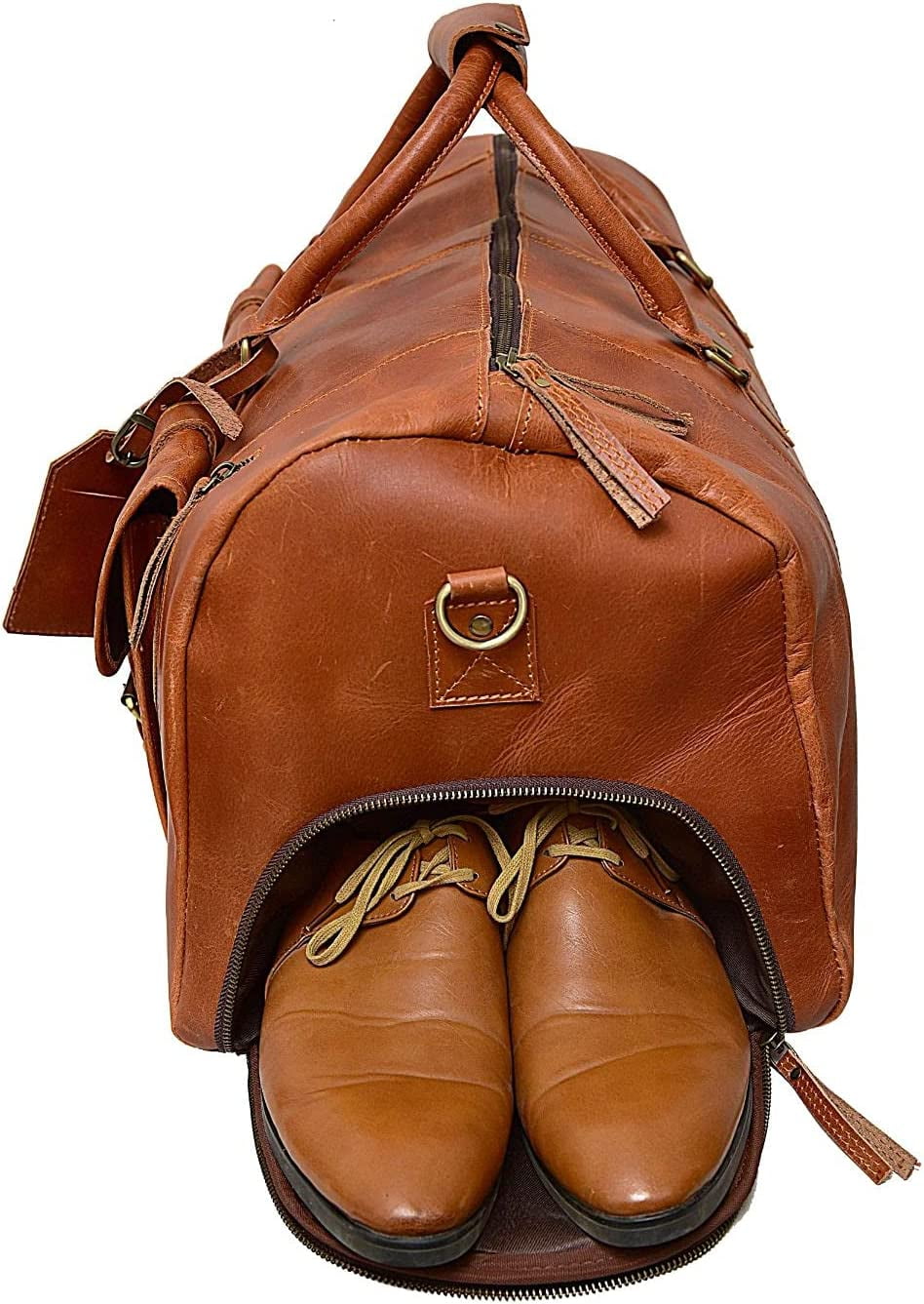 24" Large leather Travel Bag Duffel bag Gym sports flight cabin bag Leather Holdall Overnight Weekend Large luggage bag