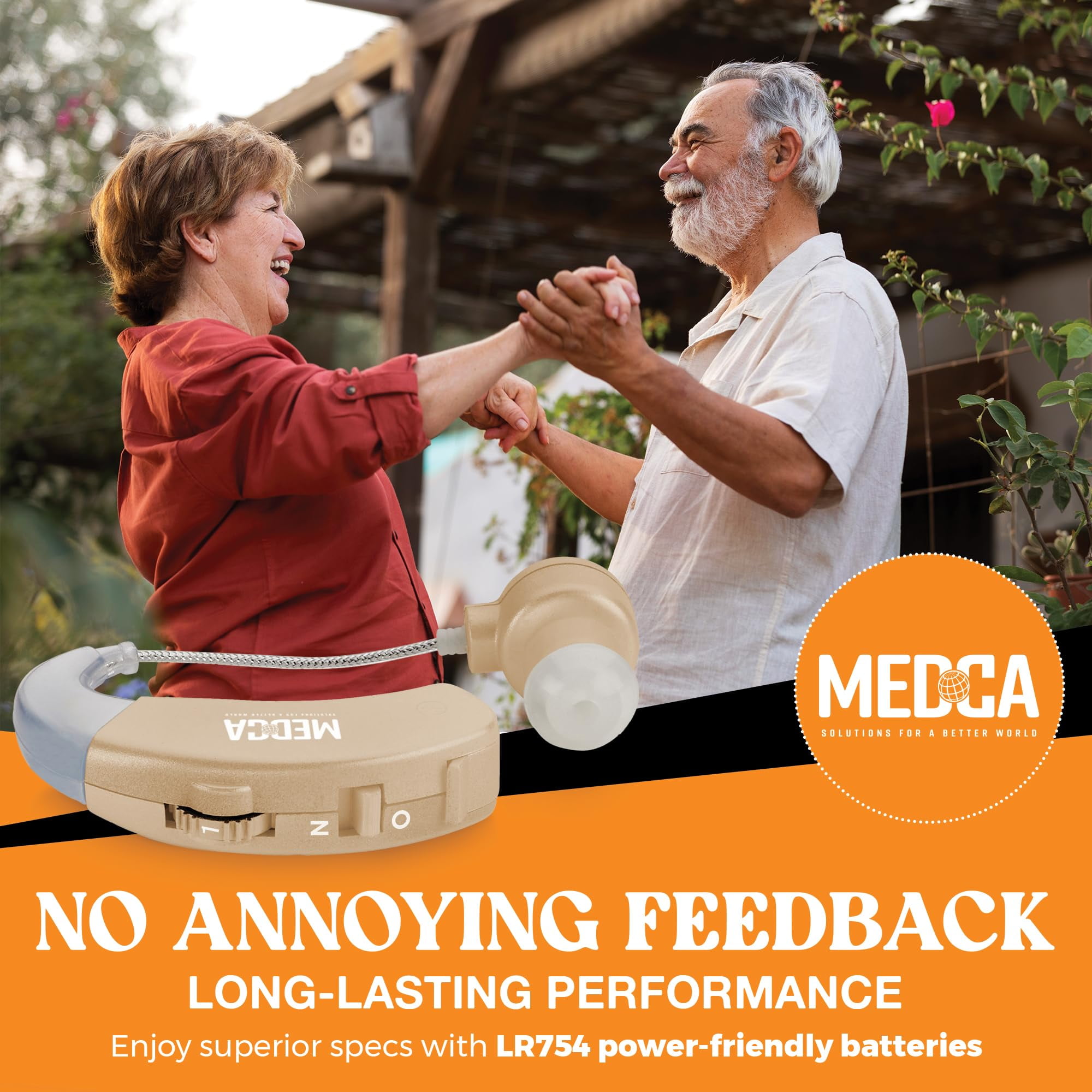 MEDca Behind The Ear Personal Sound Amplifier – Digital Sound Enhancer with Noise Reduction, Gold