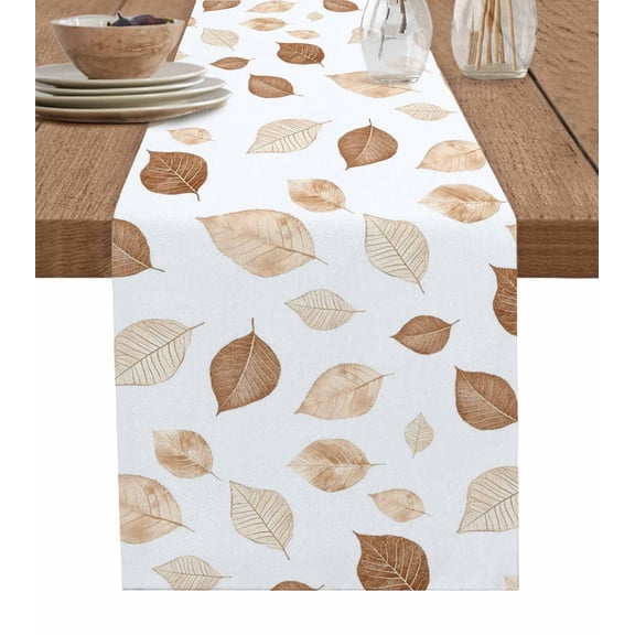 Brown Leaves Table Runner 72 Inches, Farmhouse Country Simple Botanical Leaf Bed Runner Dresser Scarves Tabletop for Indoor Outdoor Parties/Ceremony/Banquet, 16" x 72"