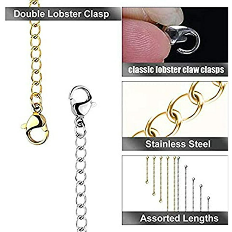 Necklace Extenders, 10Pcs Stainless Steel Necklace Chain Necklace Extenders  Gold Silver for Jewelry Making