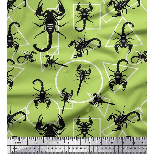 Soimoi Moss Georgette Fabric Geometric Shapes & Scorpion Insects Print Fabric by the Yard 42 Inch Wide