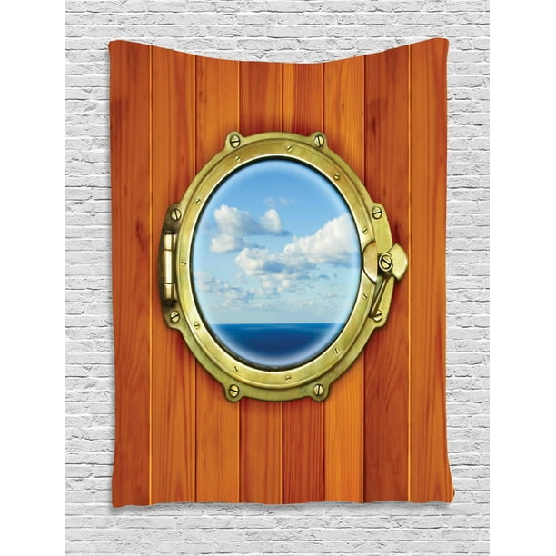 Nautical Tapestry, Porthole Wooden Background Window Ship Old Sailing