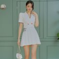thumbnail image 4 of Ropa de mujer Verano nuevo traje de dos piezas coreano ajustado cuello costura plisado falda pequeña conjunto, 4 of 5