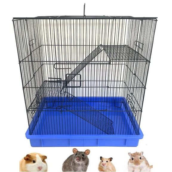 3-Tiers Rats Mice Mouse Gerbil Hamster Small Animal Habitat Cage with Tight 3/8-Inch Wire Body Prevent Escape and Stuck Cross Metal Shelves and Ladders Paw Safe