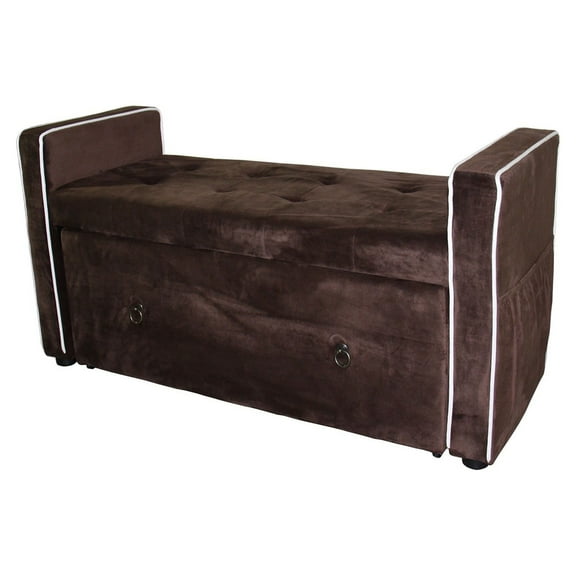 Brown Suede Shoe Storage Bench with Drawer