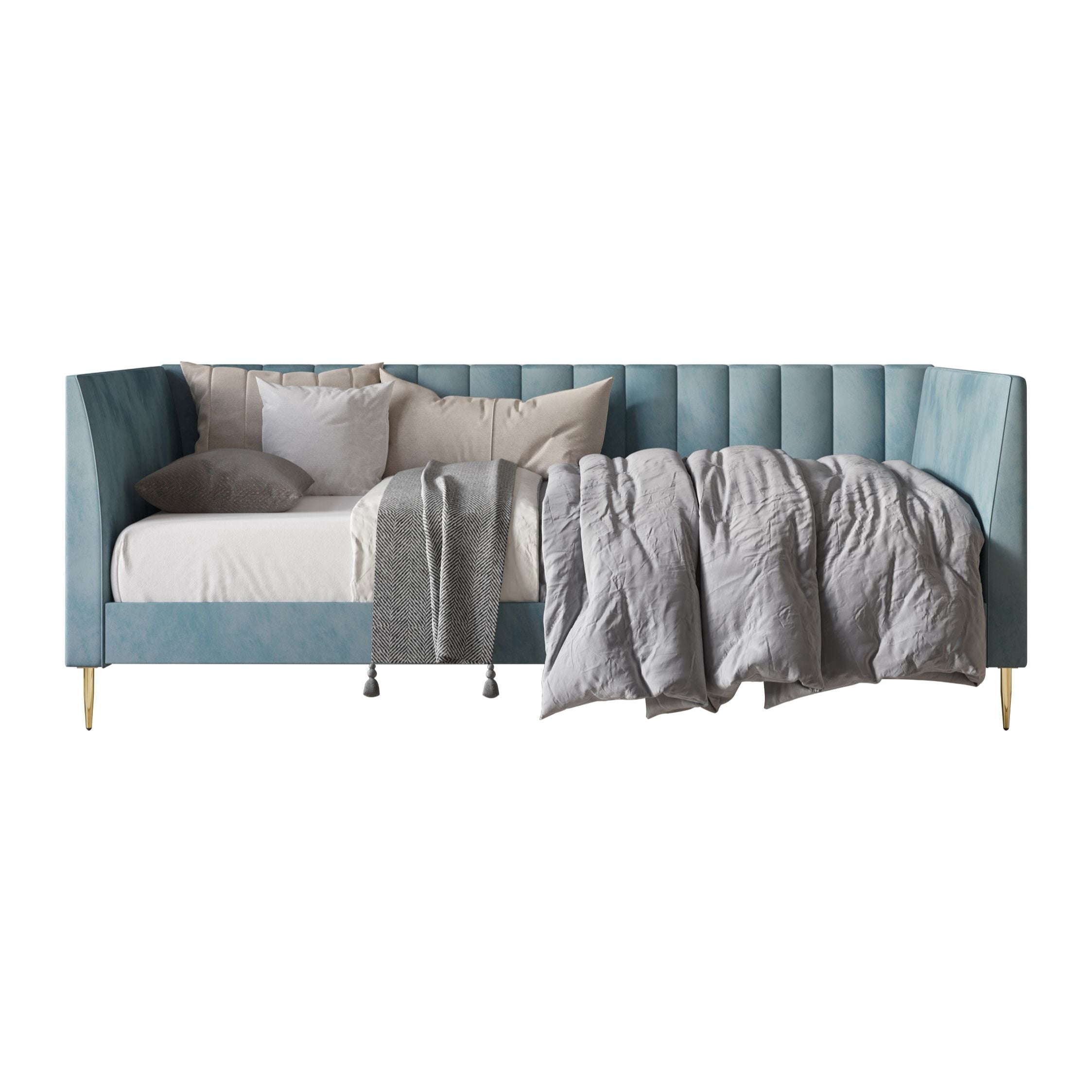 Home Design Delano Twin Upholstered Daybed, Vertical-Channel Tufted Daybed for Adult, Blue, Easy Assembly