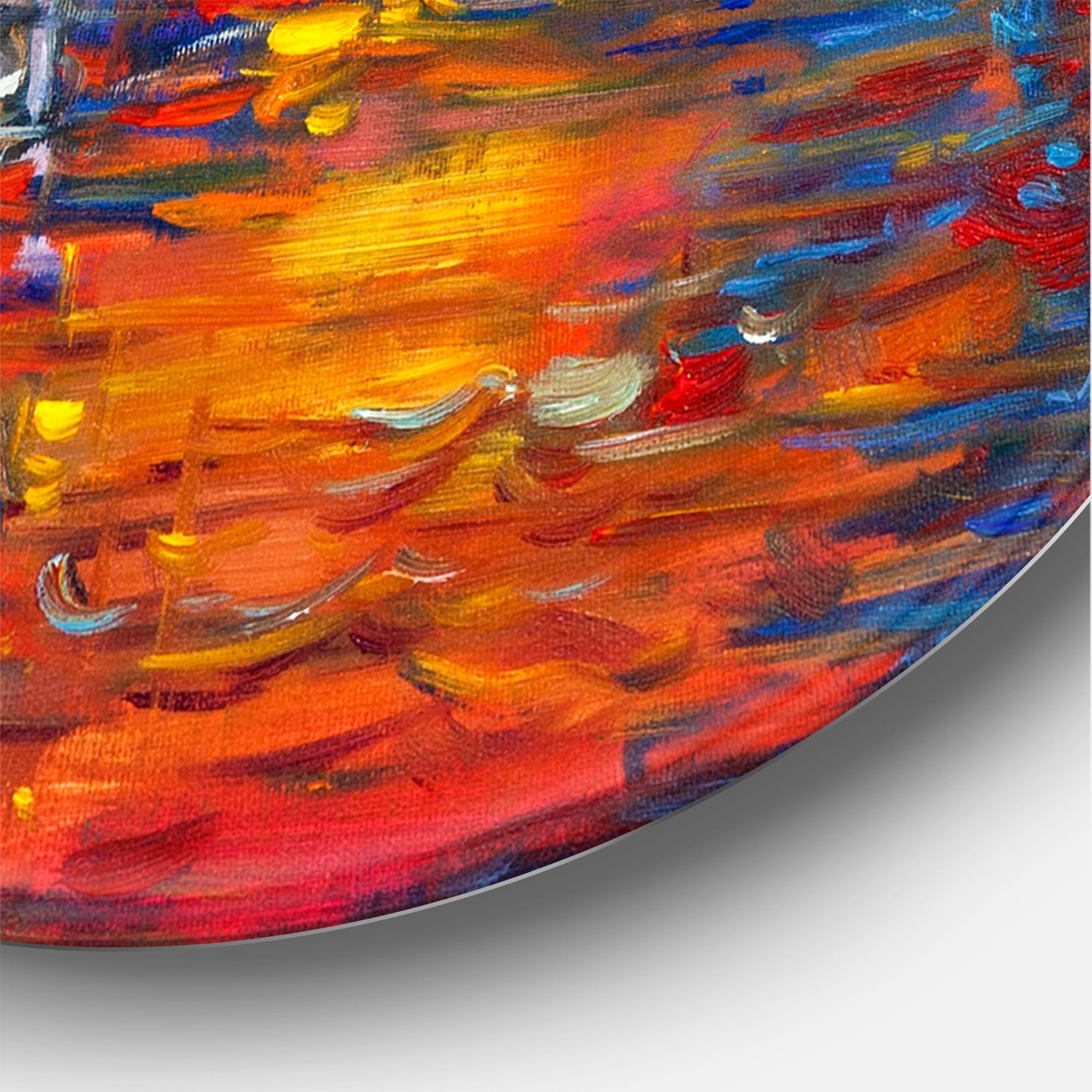 Designart 'Boats During Warm Sunset Resting On The Water I' Nautical & Coastal Circle Metal Wall Art 11x11 - Disc of 11
