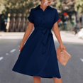thumbnail image 2 of Blouse Dress Knee Length Short Sleeve Summer Dress Elegant V Neck Midi Dress Casual Summer Dresses Party Dress Shirt Dress, 2 of 9