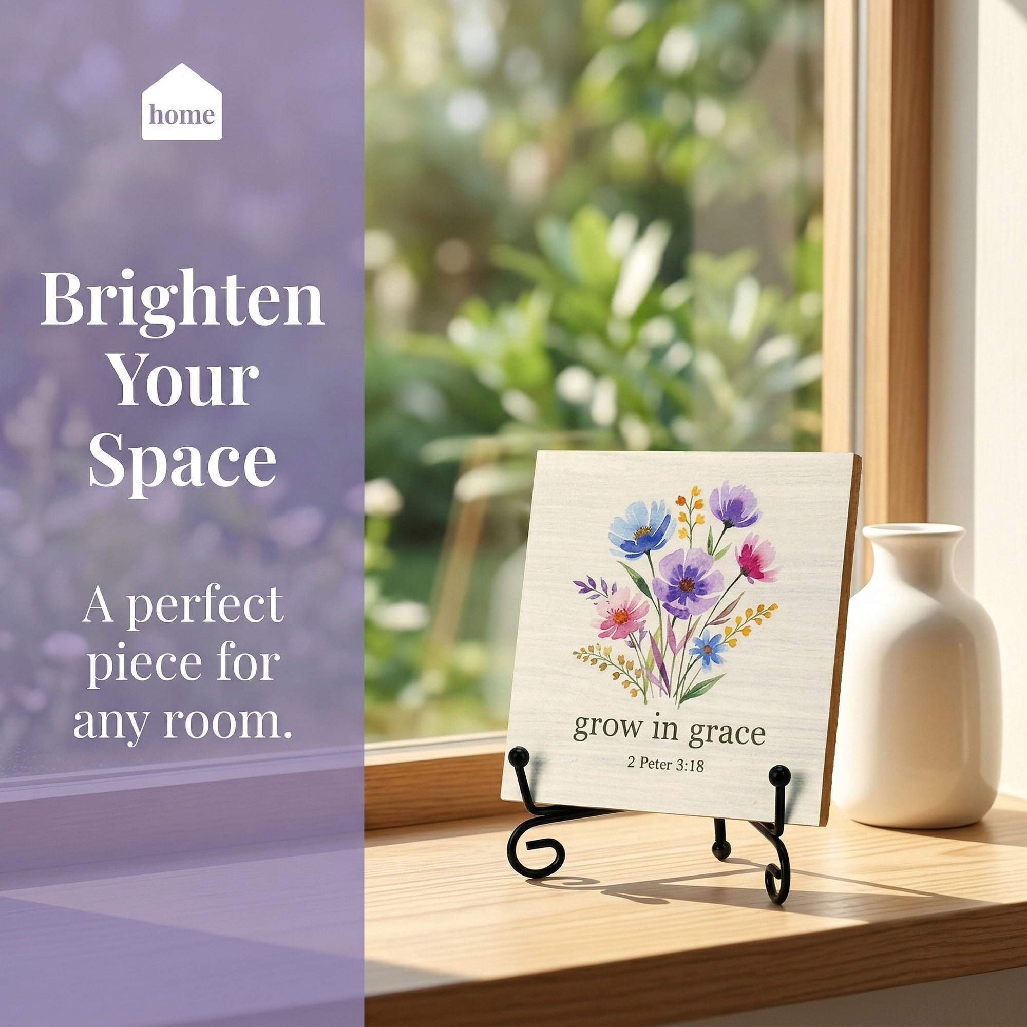 Unique Bargains Extra Stable Desk Sign Gift Square Keepsake Plaque Floral Pattern 3.9in