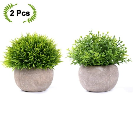 Coolmade 2-pack Artificial Potted Green Grass Artificial Flowers Fake Plant for Bathroom/Home Decor, Small Artificial Faux Greenery for House Decorations (Potted Plants)