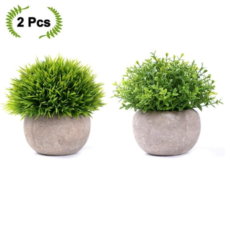 Coolmade 2-pack Artificial Potted Green Grass Artificial Flowers Fake Plant for Bathroom/Home Decor, Small Artificial Faux Greenery for House Decorations (Potted (Best Rated Artificial Grass)