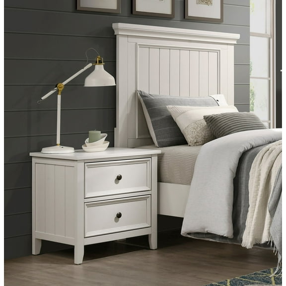 Nmkwnr 2 Drawers Nightstand with Handle, Bedside Table for Living Room, Bedroom, White