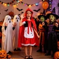 thumbnail image 5 of Benylion Girls Little Red Riding Hood Costume Halloween Cosplay Outfits Red Cape Dress With Cloak Headband Bag for 5-6 Years, 5 of 7