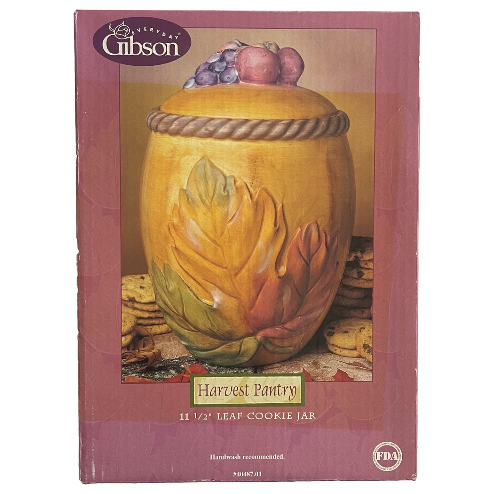 Gibson Harvest Pantry Leaf Ceramic 11" Cookie Jar, Autumn Leaves & Fruit