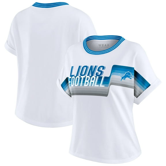 Women's WEAR by Erin Andrews White Detroit Lions Cropped Center Stripe Dolman T-Shirt
