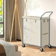 thumbnail image 4 of Ollieroo Laundry Hamper with Wheels,140L Rolling Laundry Hamper,2-Section Rolling Laundry Hamper with Removable Liner & Handles for Clothes Storage, Laundry Room,Beige, 4 of 8