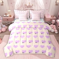 Feelyou Cute Love Heart Bedding Comforter Set 7 Pieces for Kids, Fashion Bow-tie Full Bedding Set, Cartoon Princess StyleReversible Fitted Sheet Flat Sheet, Ultra Soft Bedroom Decor