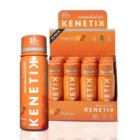 KENETIK Caffeine-Free Focus Shots – Brain Fuel for Mental Clarity and Cognitive Endurance, Sugar-Free, Bioidentical Ketones (D-BHB), 2oz – 12 Pack, Tangerine
