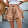 thumbnail image 6 of Women's High Waisted Ruffle Tiered Shorts Boho Beach Drawstring Wide Leg Elastic Waist Pants 2025 Summer Flowy Casual Skorts Solid Textured Shorts, 6 of 6