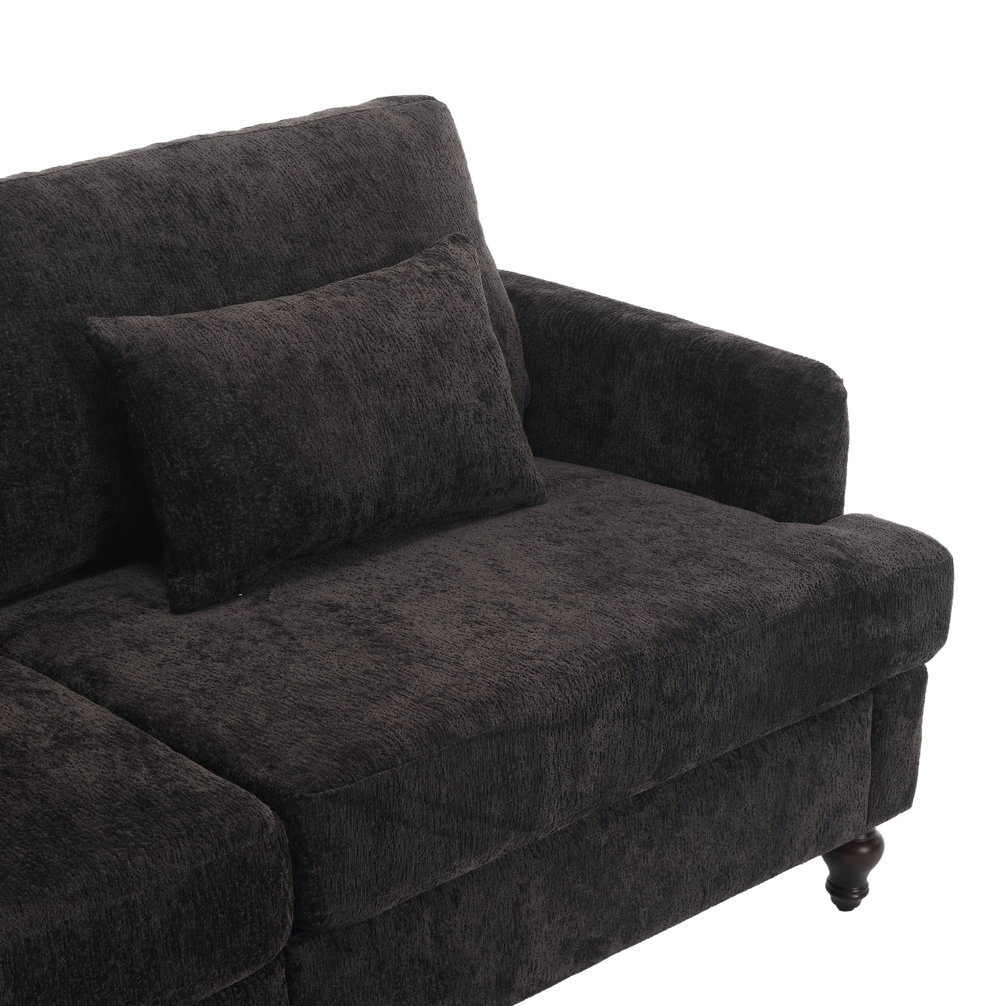 MAYEERTY Mid Century Modern chenille Fabric Loveseat sofa, 2-Seat Upholstered Loveseat Sofa Modern Couch for Living Room,Brown wood feet sofa for Bedroom, Reading (Black Chenille)