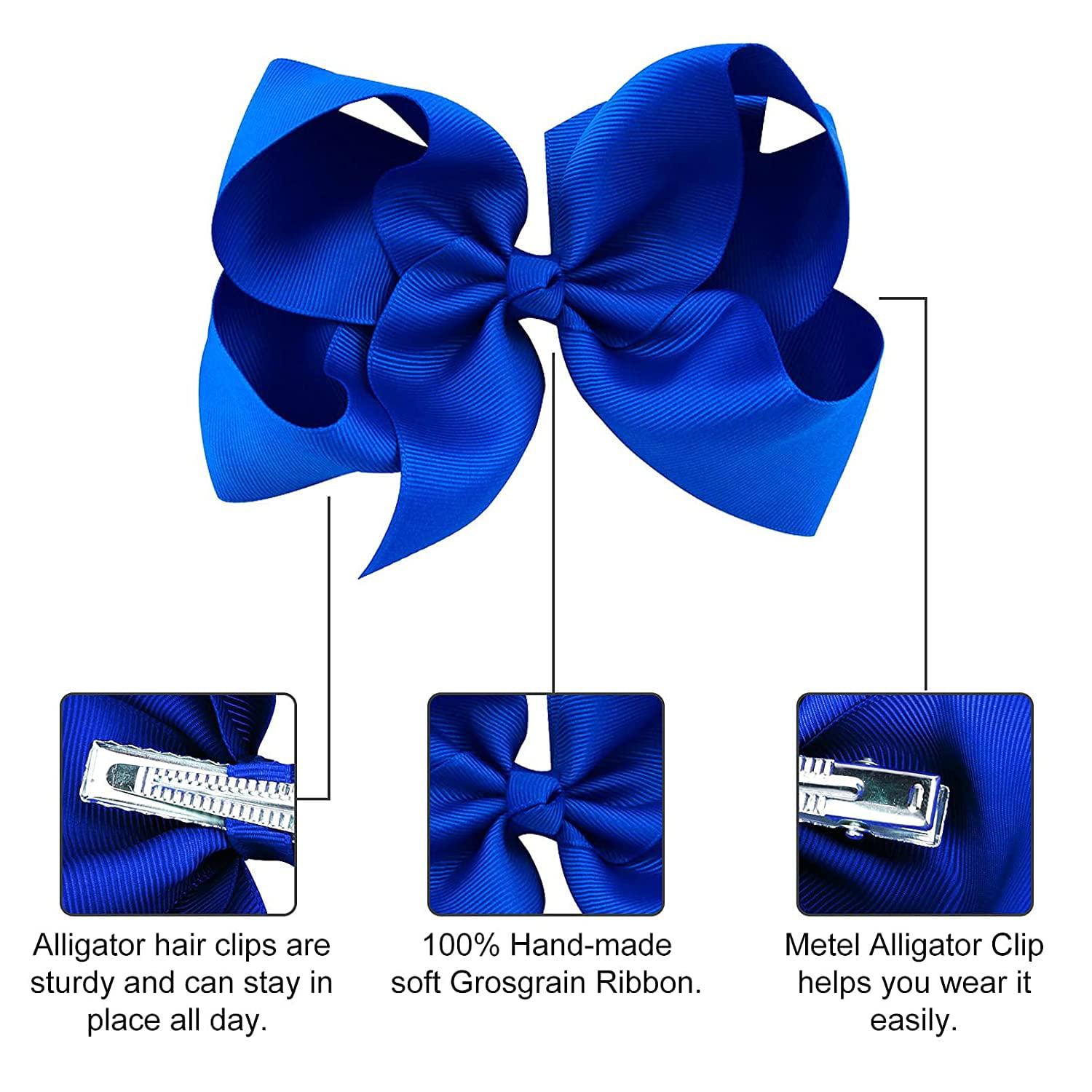 Southwit 2 PCS 6 Big Hand-made Grosgrain Ribbon Solid Color Hair