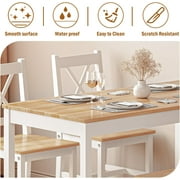 Soges 4-Person Dining Table Set 5 Pieces, Wood Kitchen Table Set with 4 Chairs for Kitchen Dining Room Restaurant, White&Oak
