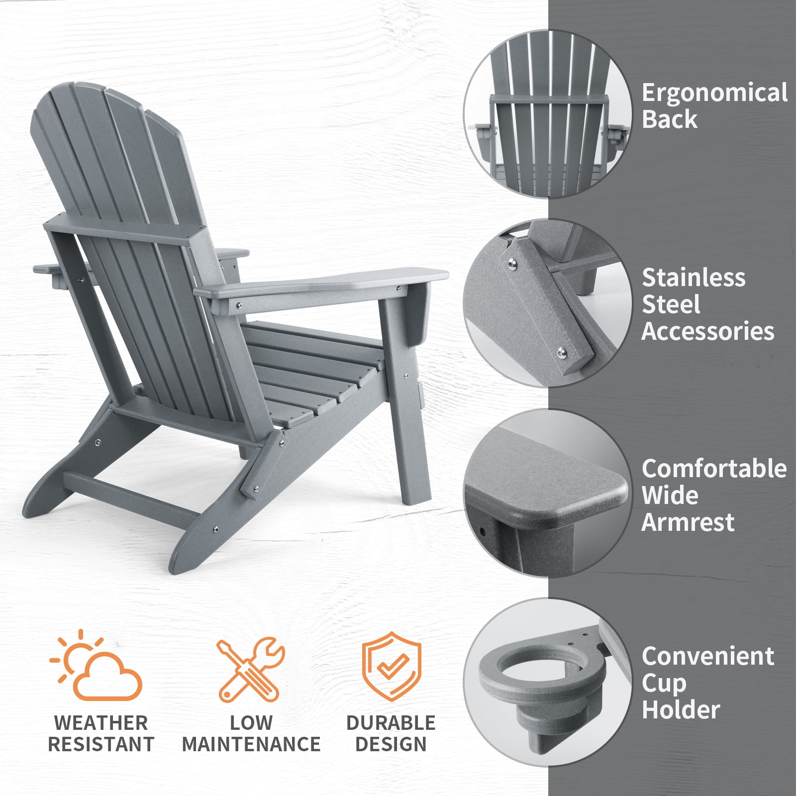 FUNBERRY Folding Adirondack Chair Set of 2, All Weather HDPE Fire Pit Chairs with Cup Holder for Outdoor