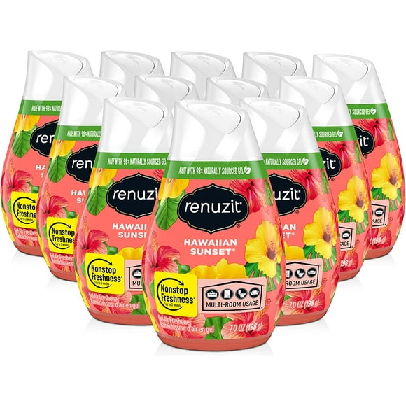 Renuzit Adjustable Solid Gel Air Freshener Cones, Hawaiian Sunset, Nonstop Freshness 7 Oz (Pack of 12)