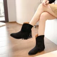 thumbnail image 3 of Tassel Ankle Booties for Women's Western Cowboy Boots Retro Fringe Cowgirl Chunky Heel Boot Shoes Pointed Toe Fashion Pull on Boots for Women, 3 of 4
