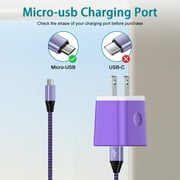 Micro USB Cable with Android Charger, Hootek 6FT USB A to micro cable High Speed Fast Charging Cable, usb cable micro with USB Wall Charger Fast Charger Adapter Plug, android charger block, Purple