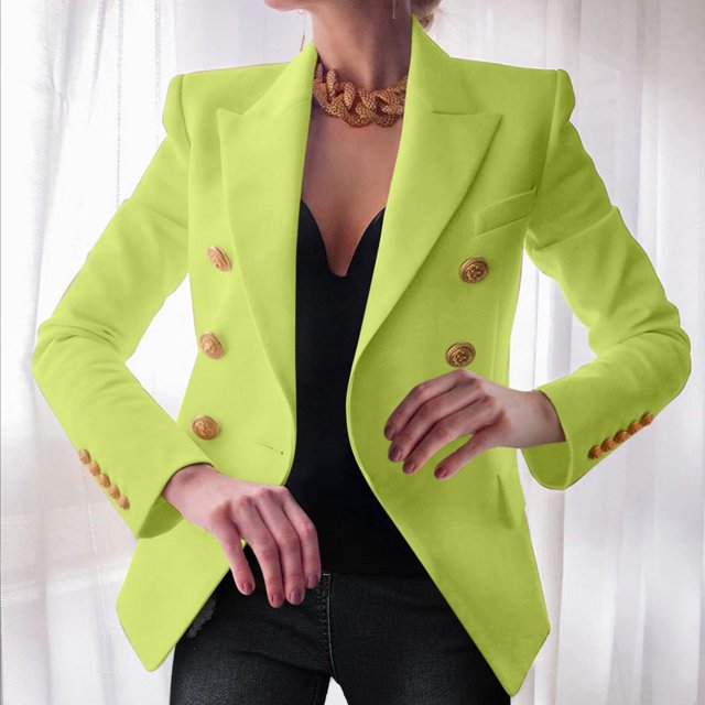 Solid Color Jackets For Women Elegant Business Office Work Women Lady Solid Button Suit Jacket Coat Outwear Polyester V-Neck Casual Slim Lapel Suit Jacket Green S