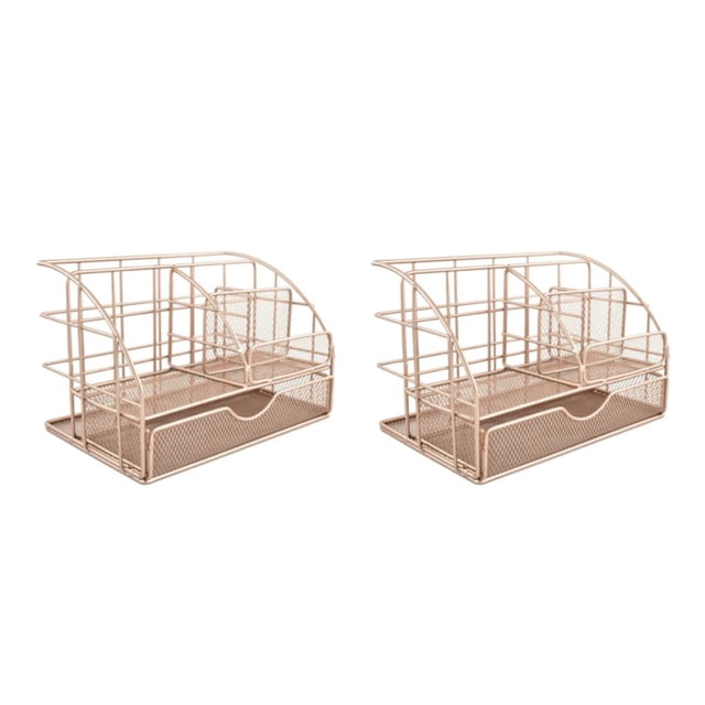 Bearachild Estante de soporte para ahorro de espacio para almacenamiento de escritorio elegante caja de almacenamiento de escritorio de Metal oro rosa 22.5*15*15cm 2piezas