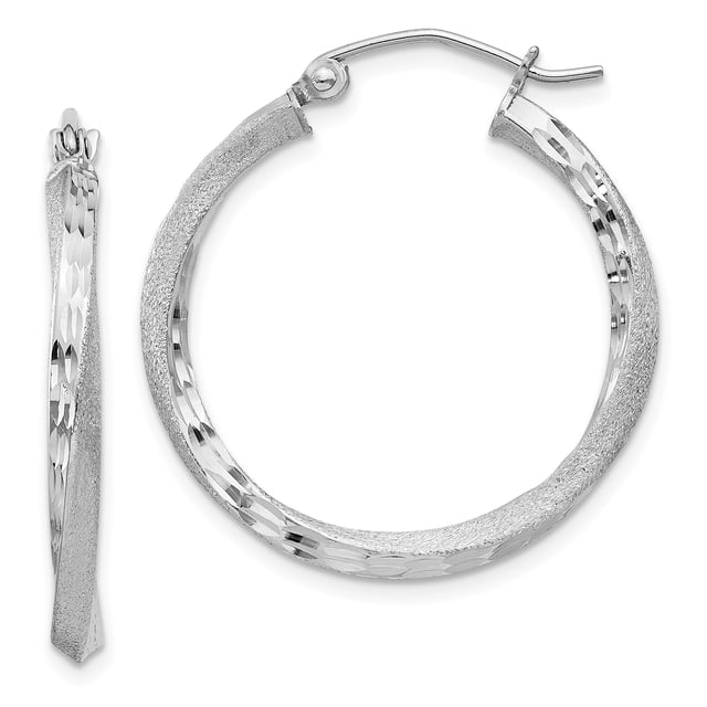 925 Sterling Silver 2.5x25mm Torsadé Boucles d'Oreilles Rondes