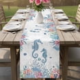 thumbnail image 4 of Coastal Seahorse Table Runner - 120 Inch Long Summer Beach Nautical Ocean Coral Cotton and Linen Blended Dress Scarves Farmhouse Table Runner for Kitchen Dining, Coffee Table, 13" x 120", 4 of 8