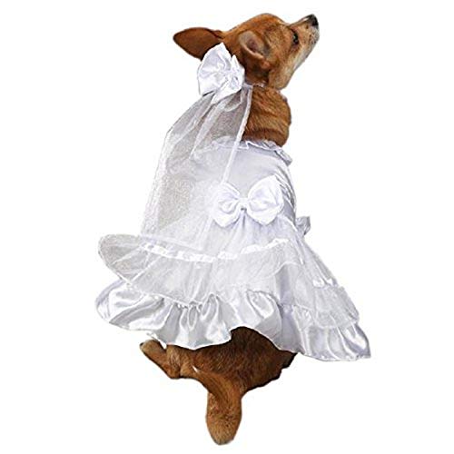 Luxury Lace Dog Bride Costume Soft Comfortable Dog Wedding Party Dress Bride Pet Apparel for Small Medium Large Dogs White XXL Dog Wedding Dress with Head Pieces