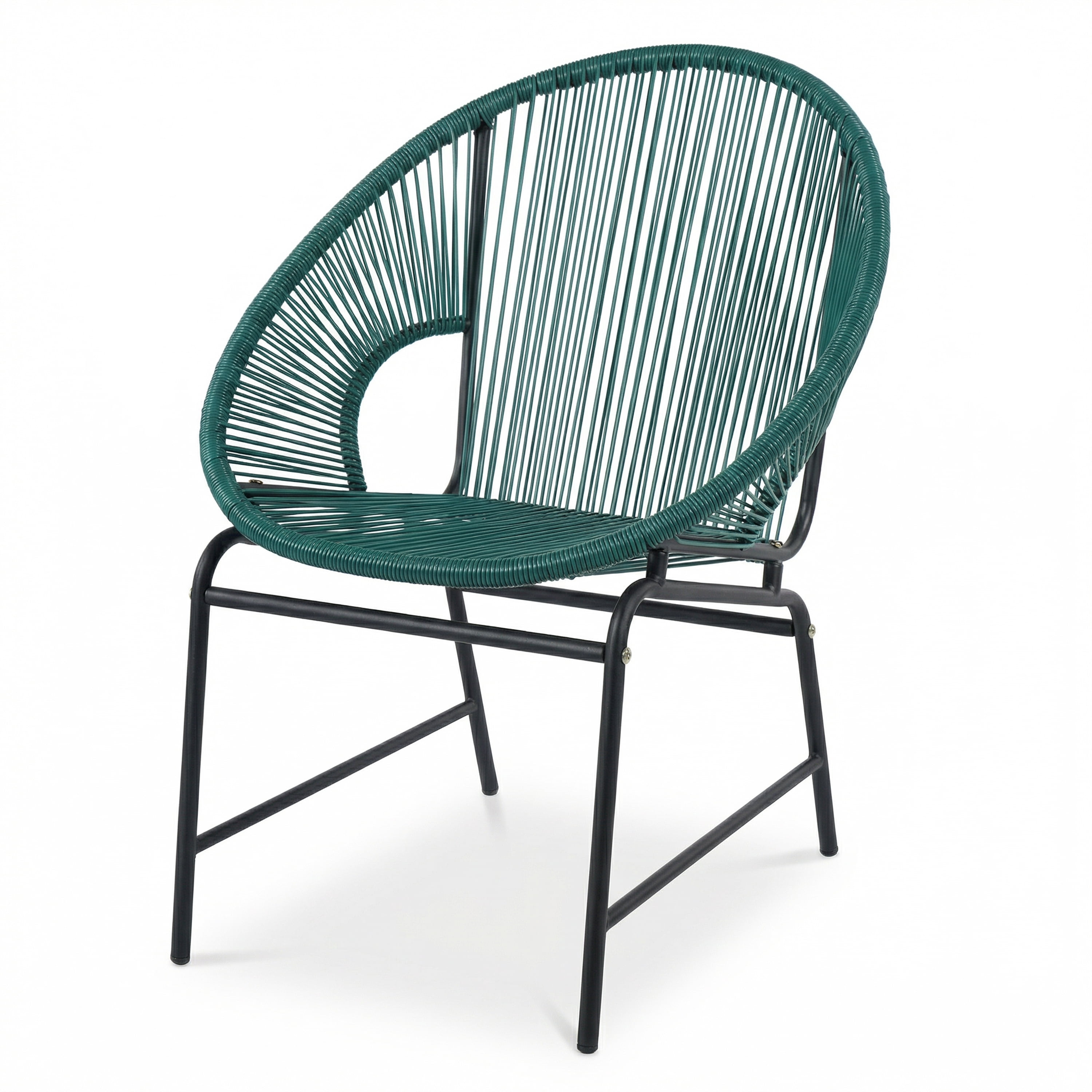 Modern Outdoor Woven Basket Club Chairs with PP Rattan and Iron Frame, Teal, Set of 2