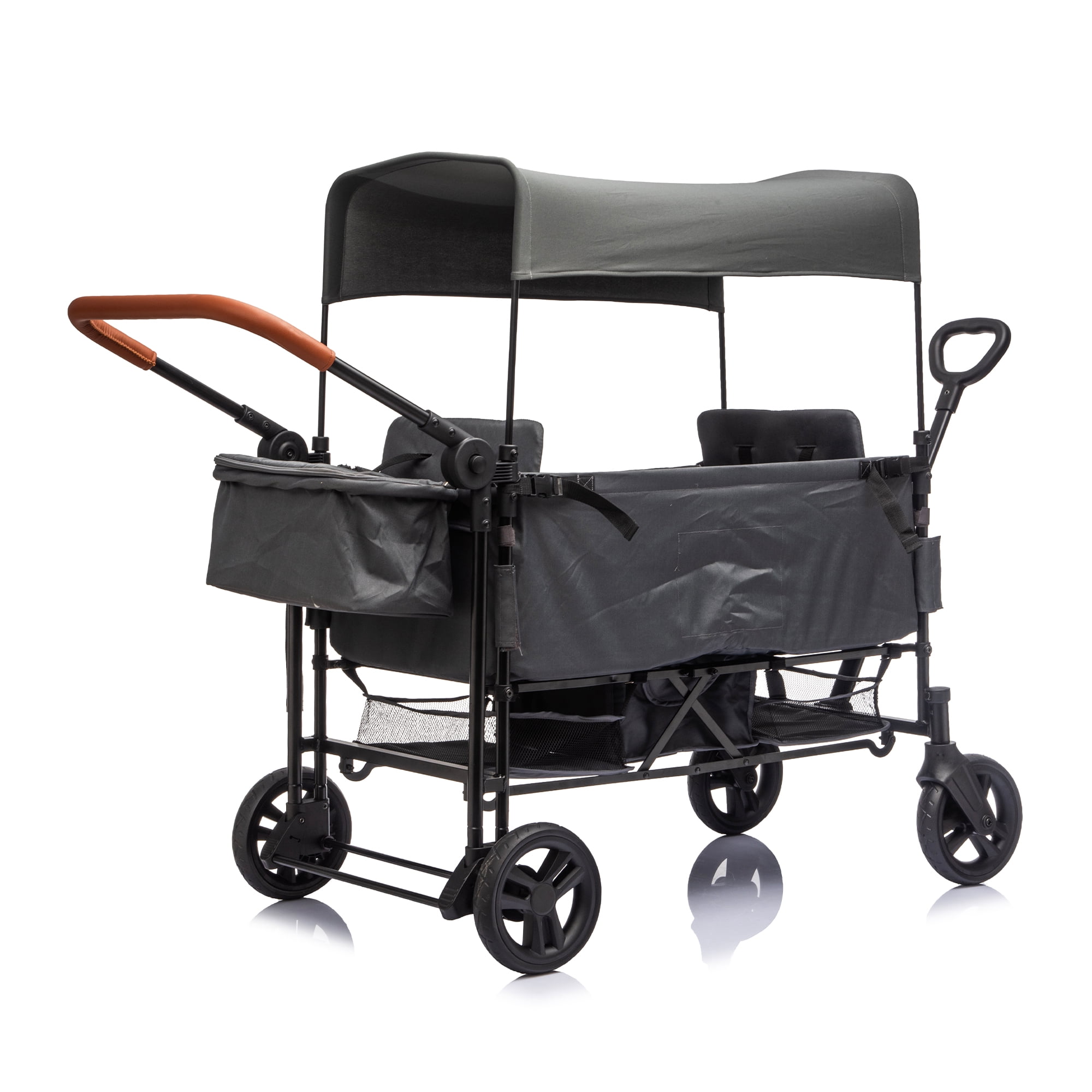 2-Seater Wagon Stroller with 5-Point Safety Harness, Adjustable Canopy, Push-Pull Handles, 7-Level Height Adjustment, Foldable Frame for Kids 6-36 Months
