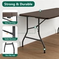 thumbnail image 3 of WASUHE 5 Foot Rectangle Folding Table, Fold-in-Half Portable Plastic Picnic Foldable Table with Carry Handle, Indoor Outdoor Use for Camping, Parties, BBQs, Events, Brown, 3 of 10
