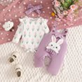 thumbnail image 2 of masbird Infant Baby Girl Fall Winter Outfit Long Sleeve Romper Bow Print Pants Headband Set 3pcs Newborn Girl Outfits,Purple,12-18 M, 2 of 9
