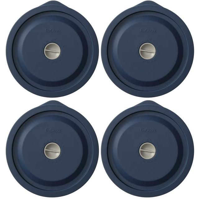 Couvercles de Remplacement pour Pyrex 7200-PC 2 Tasses, Couvercle de Rangement Rond en Silicone pour Bol en Verre Anchor Hocking 4 Pack avec Marque de Date Bleu Foncé