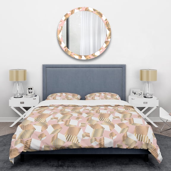 Designart 'Gold And Rose Cubes I' Mid-Century Modern Duvet Cover Set