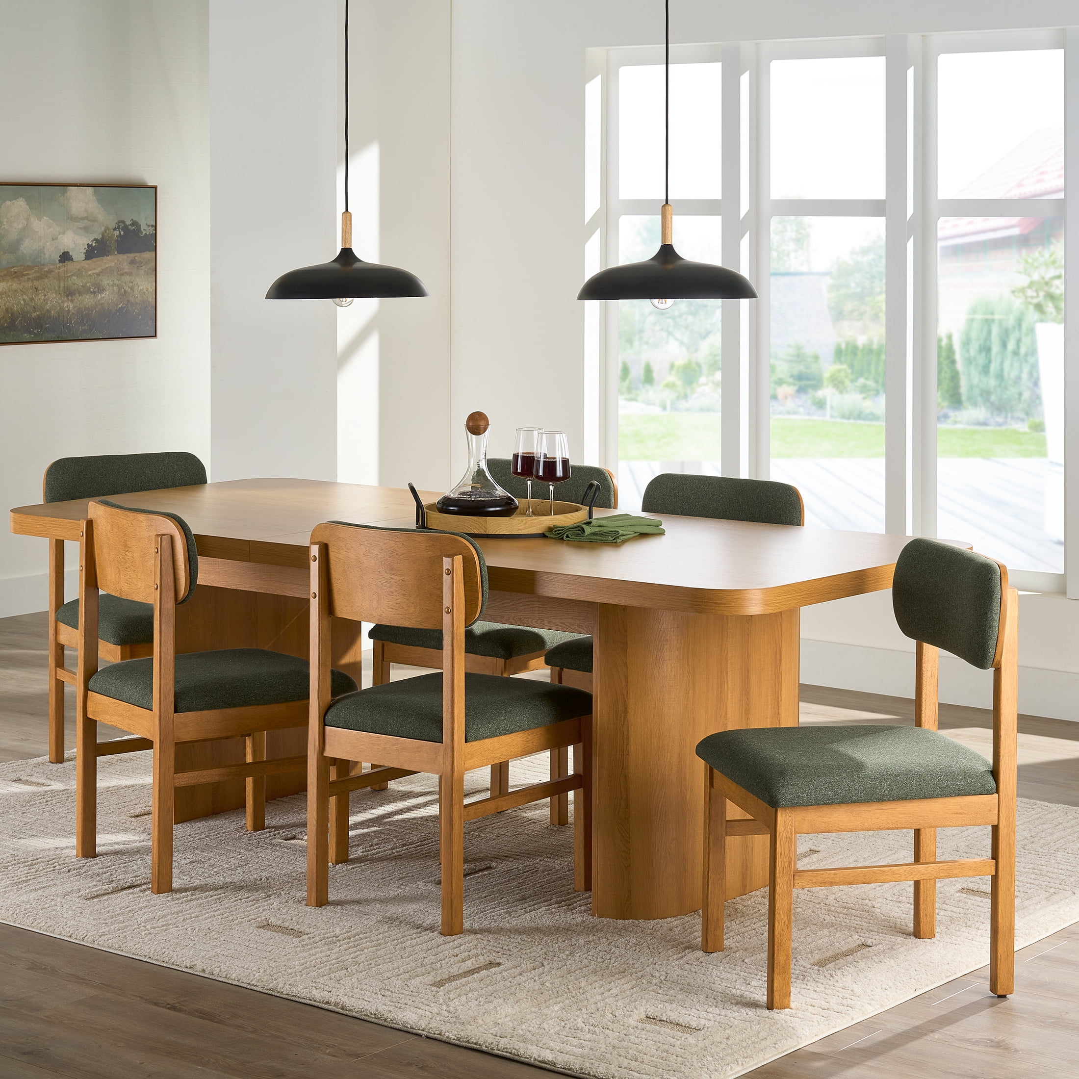 Better Homes & Gardens Juliet Dining Chairs, Light Honey Finish and Olive Green, Set of 2