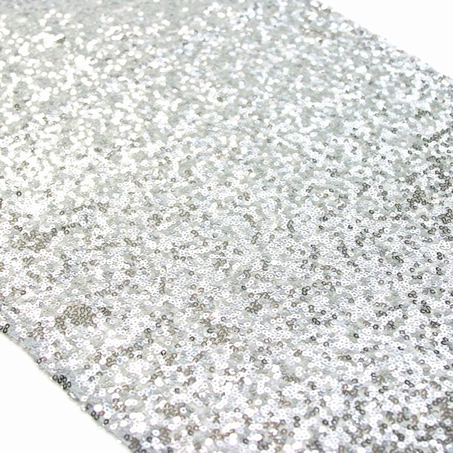 Sequin Table Runner 12" x 108" Silver Sequin Table Cloth Runner Glitter ...