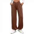 thumbnail image 3 of Pantalones Deportivos de Cintura Alta con Bolsillos para Mujer, Pantalones de Yoga Holgados e Informales Marrón XXL, 3 of 10