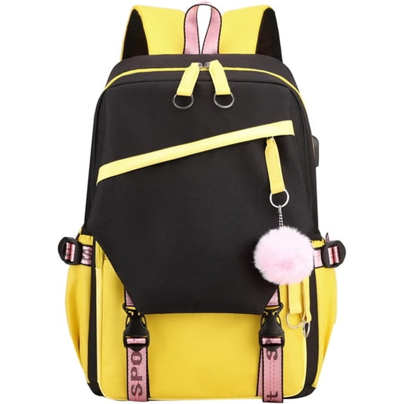 Alikpop College Adjustable Laptop Zipper Polyester School Backpacks, Yellow